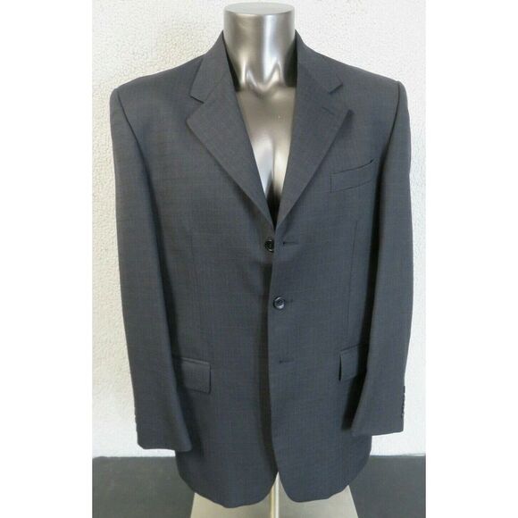 Mens Manzini Uomo 3 Button Suit Size 44R 33x29 Blue Check Super 120s Wool Italy - Picture 2 of 12